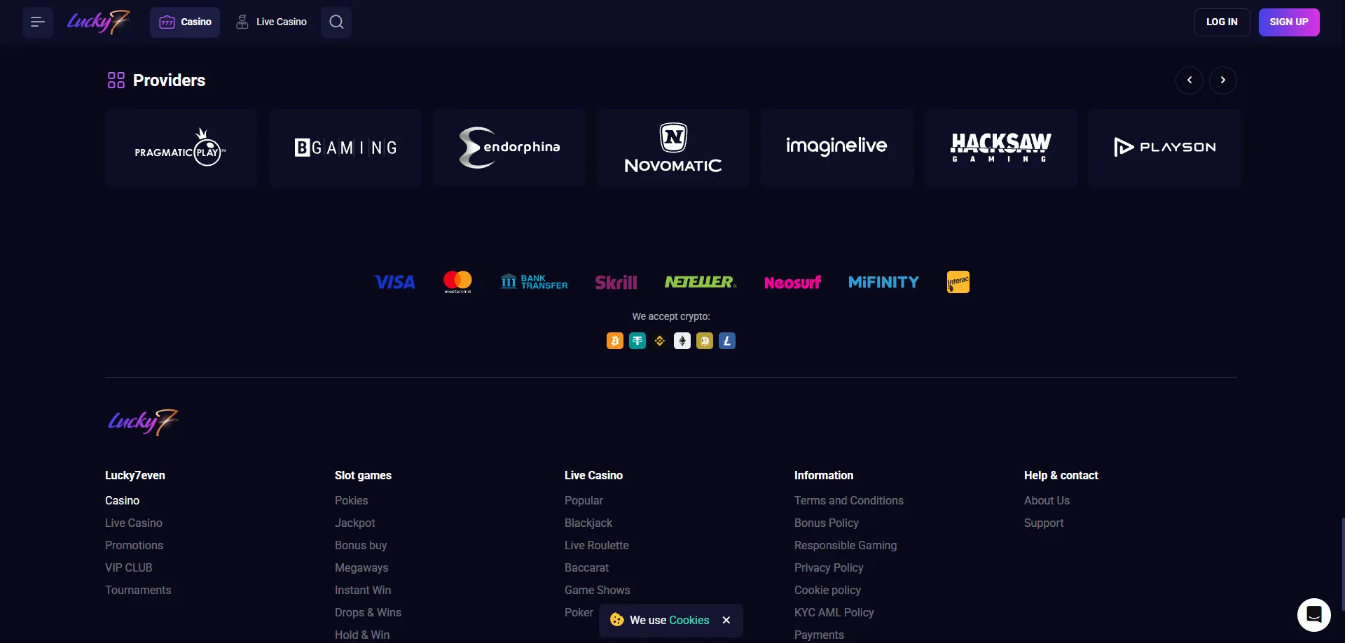 Lucky Seven casino payment methods — fast deposits and zero-fee withdrawals