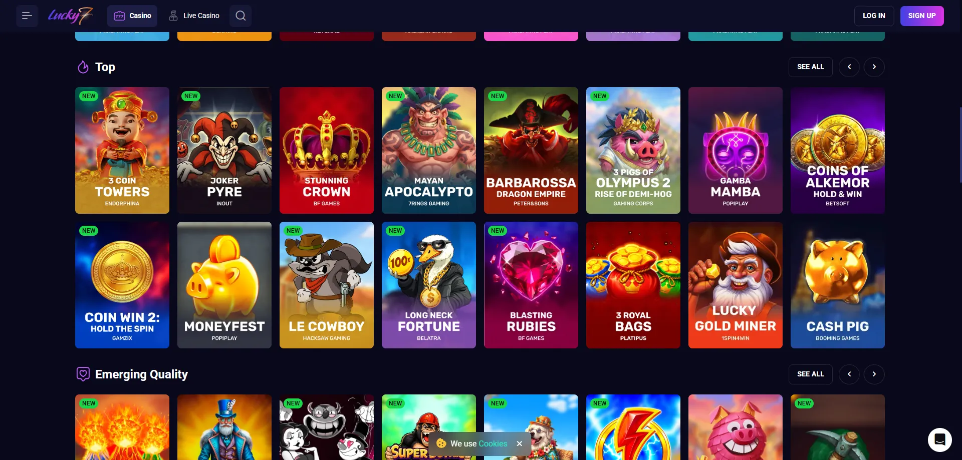 Browse thousands of online slots at Lucky Seven casino — filter by volatility